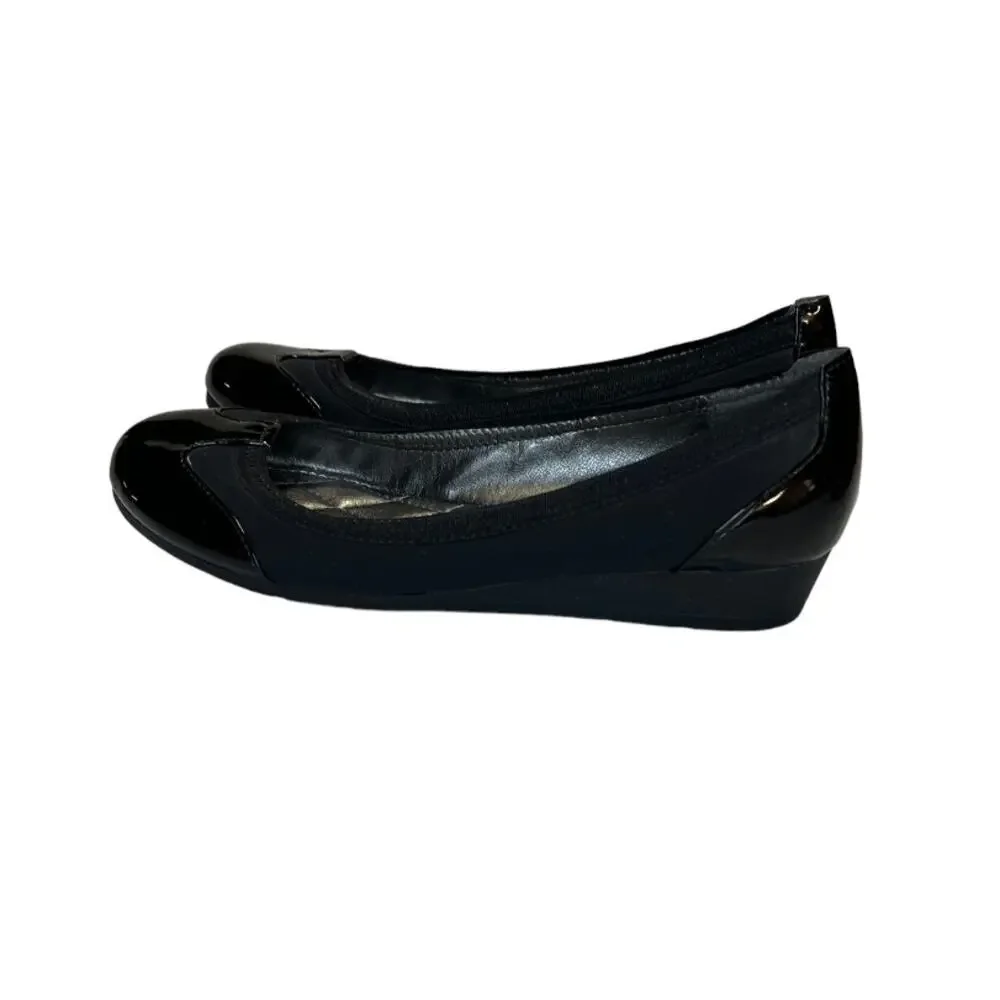 Andrew Geller Black Patent Leather & Fabric Platform Flat Shoes Size 6.5 M
